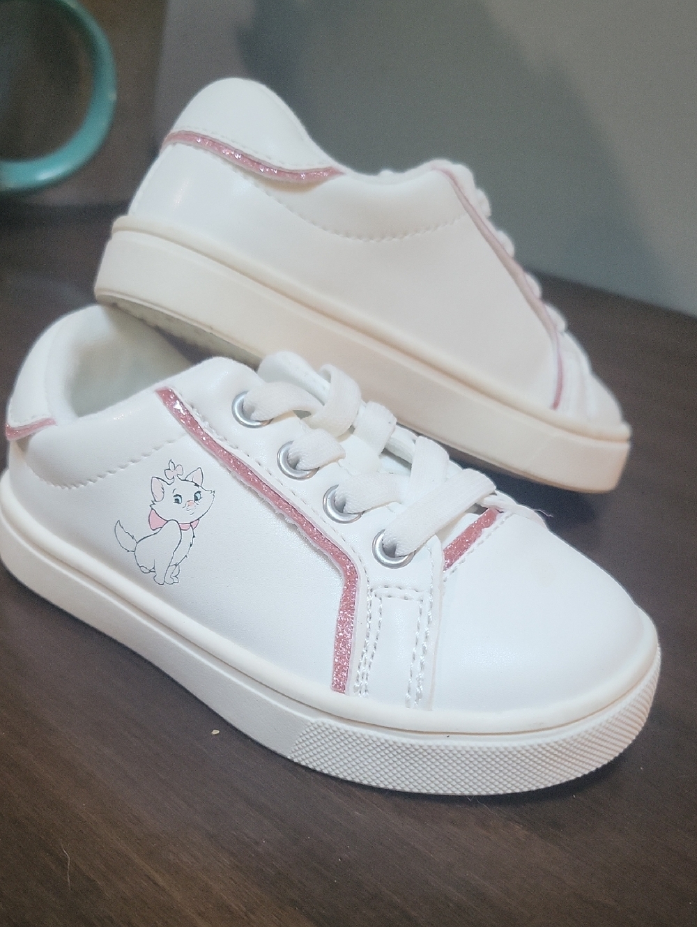 GAP White Sneakers with Pink Glitter Trim and Marie Accent